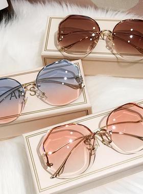 2023新款防紫外线渐变色太阳眼镜女士时尚无框墨镜女款太阳镜开车