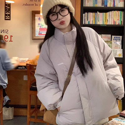 超好看淡紫色羽绒棉服女冬季2025新款韩系加厚保暖立领面包服棉衣