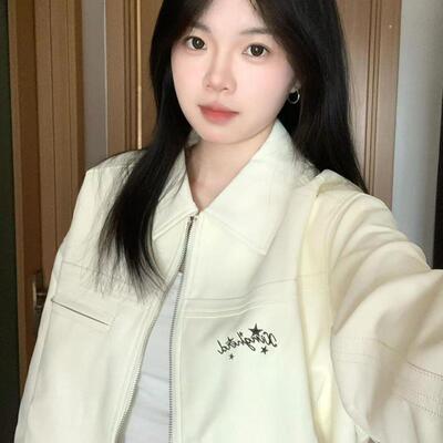 美式复古字母刺绣PU皮外套女皮衣