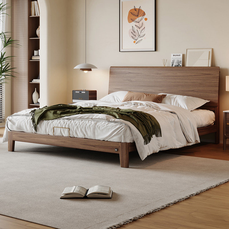 顾家家居木艺全实木床新中式简约乌金木床头储物小户型双人床1.8m