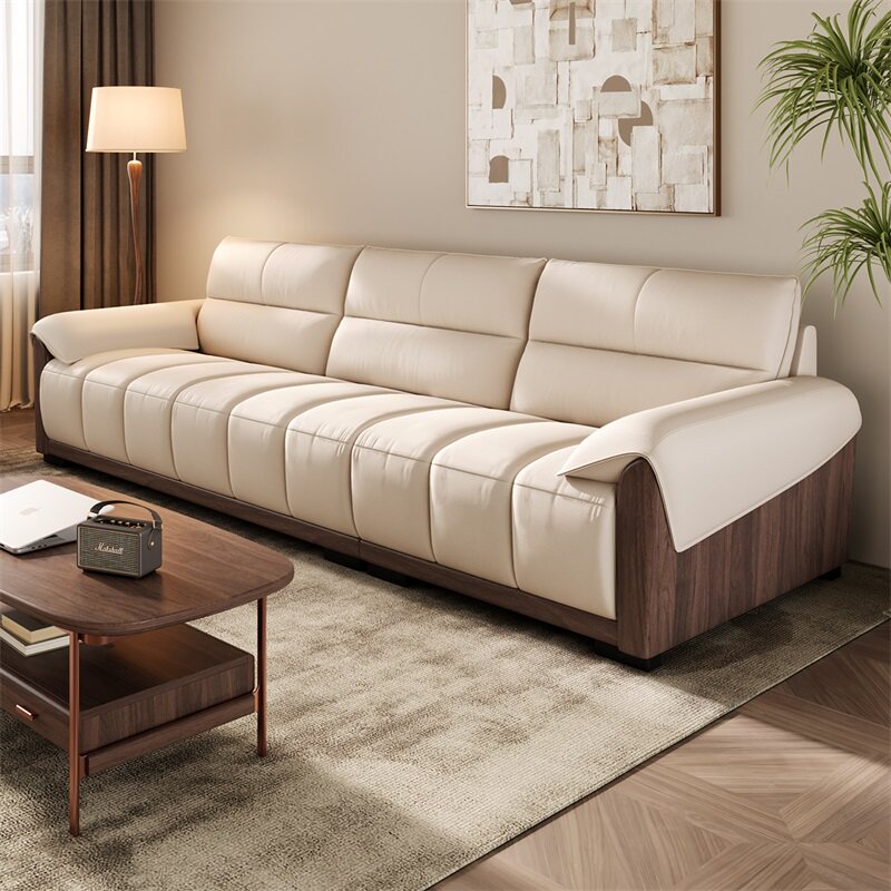 顾家家居木艺实木沙发新中式胡桃木客厅头层牛皮直排真皮沙发组合