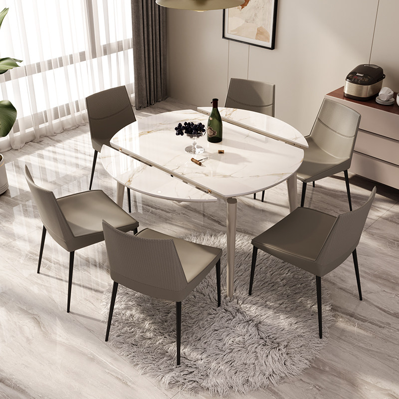 顾家家居顾家木艺奶油风岩板餐桌小户型可伸缩实木饭桌 PT8005T
