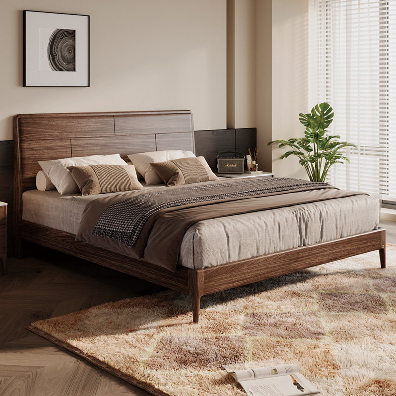 顾家家居木艺全实木床1.8m新中式简约乌金木双人床主卧中古风大床