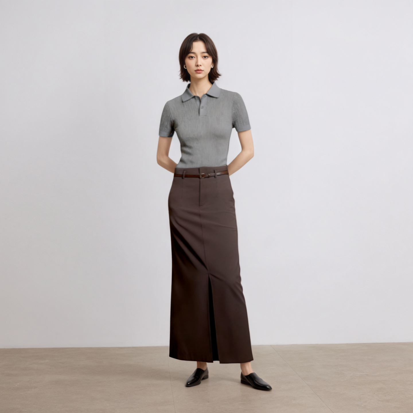 精英衣橱 | 羊毛开叉直筒半身裙女长款2025秋冬季新款鱼尾裙灰色