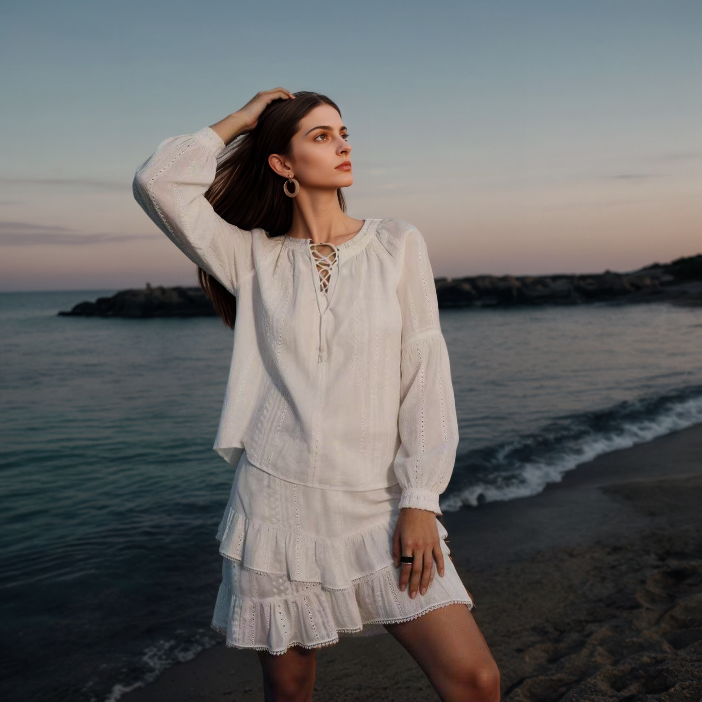 【明星同款】纯棉刺绣衬衫短裤裙度假风休闲时尚套装女26夏季新款