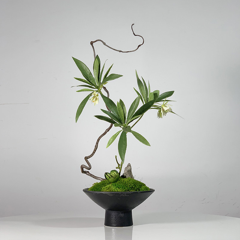 新中式花艺永生苔藓盆景日式小原流花道插花艺餐厅茶室样板间摆件