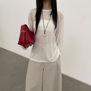 爱与南希慵懒风长袖 莱赛尔天丝微透面膜上衣潮 T恤女2025夏款 薄款