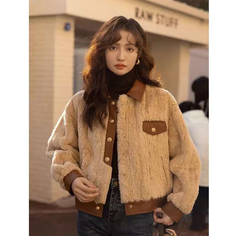 洋气款羊羔毛皮毛一体外套女加绒冬季新款夹棉短款加厚款女士棉服