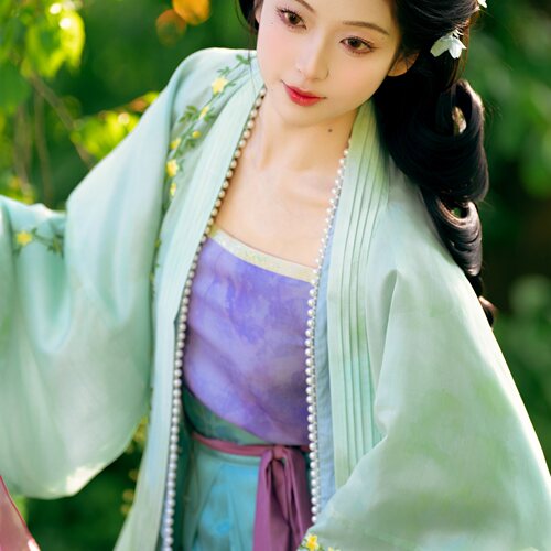 山海明光澜澜宋绣花褙子汉服套装