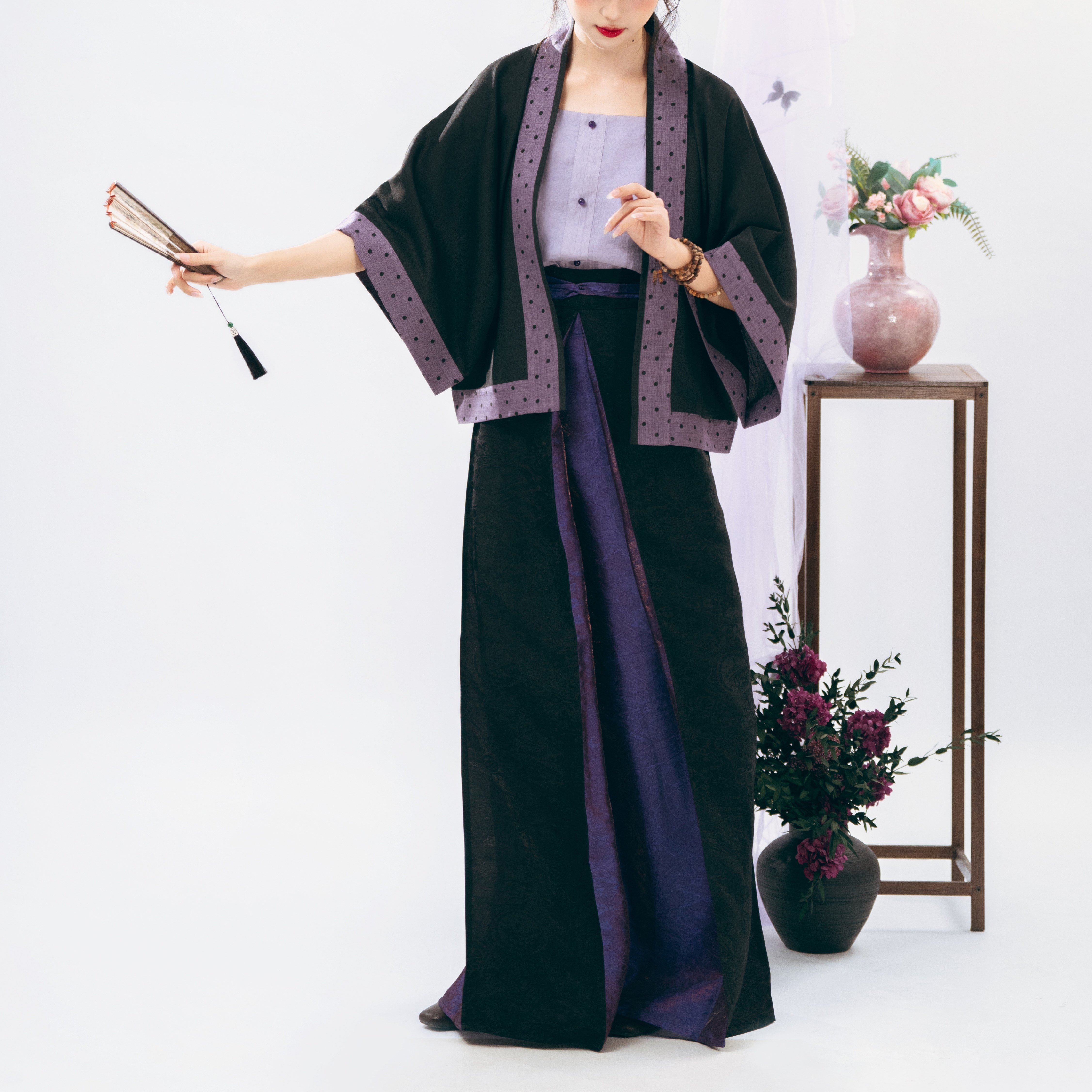 山海明光【沉香】宋制汉服貉袖吊带三裥裙国风日常套装夏秋黑紫女