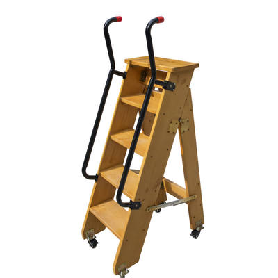 定制可移动双扶手人字梯折叠带轮梯子书架多功能梯凳加厚实木楼梯