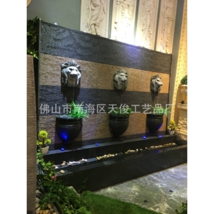 园林别墅景观酒店室内狮子水幕墙流水喷泉摆件fountain waterwall