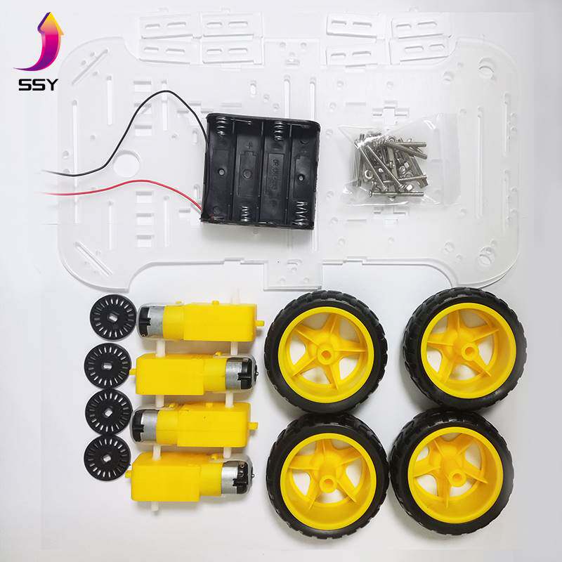 双层智能小车底盘测速寻迹4WD循迹四驱电机避障小车底盘机器人