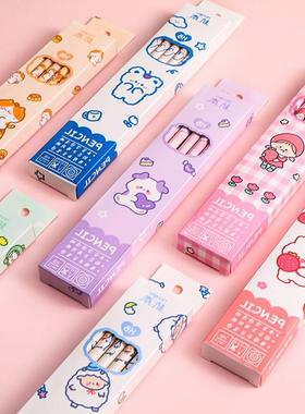 Cartoon boxed pencil primary school students writing paintin