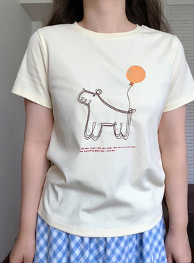 韩系气球小狗正肩T恤阿殊 ASOUL 微胖小个子显瘦上衣