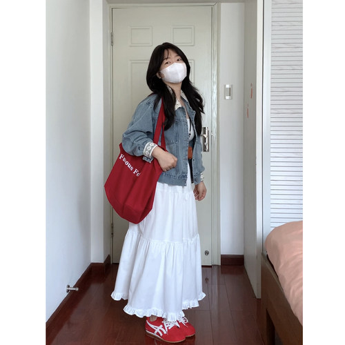 韩系纯色木耳边半身裙阿殊 ASOUL 显高显瘦小个子长裙