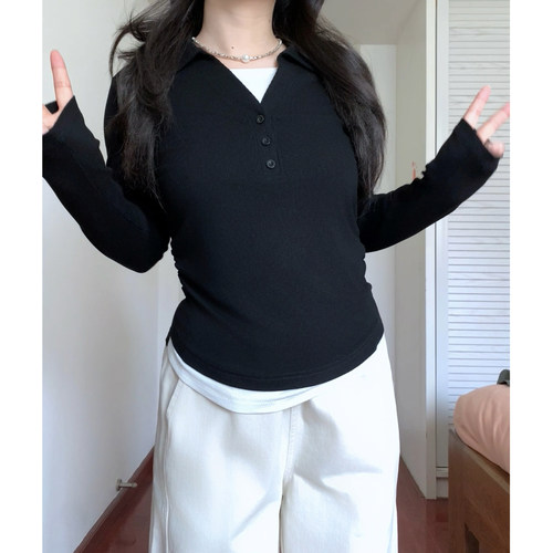 抽褶简约显瘦假两件阿殊 ASOUL微胖小个子上衣