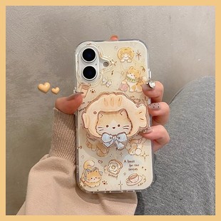 可爱吐司面包猫咪带支架适用小米17pro手机壳米15/14/13新款k90卡通k80可爱note14/13女款turbo4/3防摔保护套