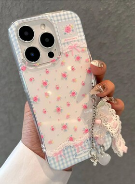 蓝格子蝴蝶结碎花挂件vivox300pro手机壳x200/x100/x90新款s50/s30双层y500亮面iQOO15全包neo11防摔z9保护套