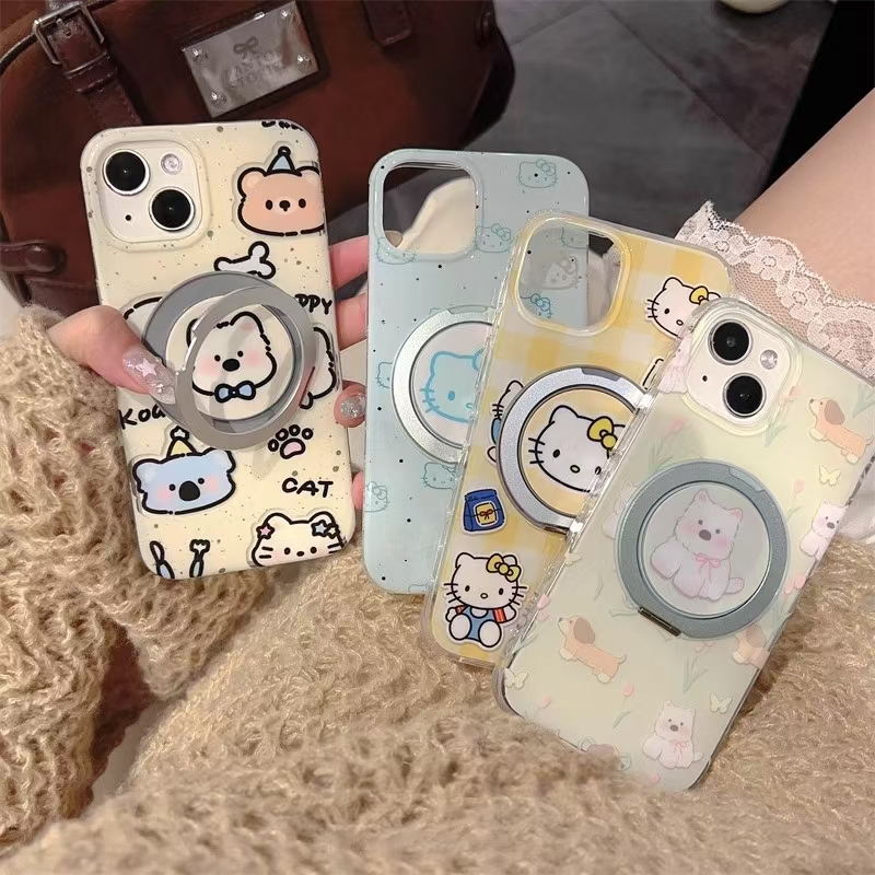卡通可爱泼墨旋转支架适用苹果16promax手机壳iphone15plus新款硬壳14pro女13/12双层11pro全包防摔xs保护套