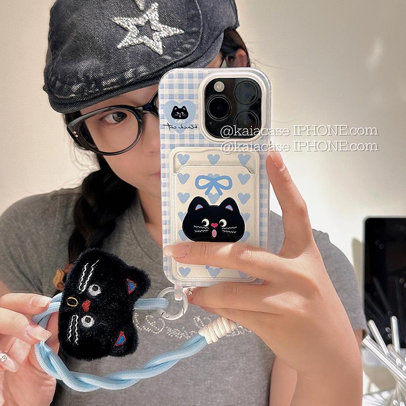 格纹猫咪卡包适用荣耀200卡包手机壳女新款honor100/90/80/70可爱x50卡通magic6pro软壳畅玩60plus防摔保护套