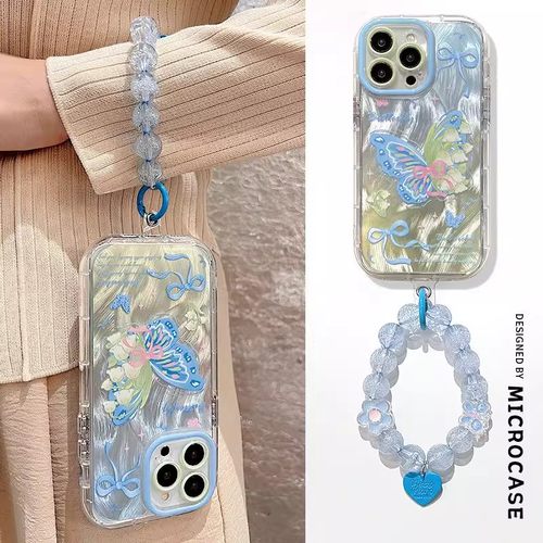 晕染蓝色铃兰蝴蝶vivox200s手机壳x100/90/80新款s30/s20小众高级y300pro带手链neo10防摔iQOO13保护套