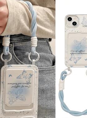 晕染蓝蝴蝶适用小米17pro新款手机壳小米15/14/13高级civi5pro小众女红米k70/60卡包插卡note14/13防摔保护套