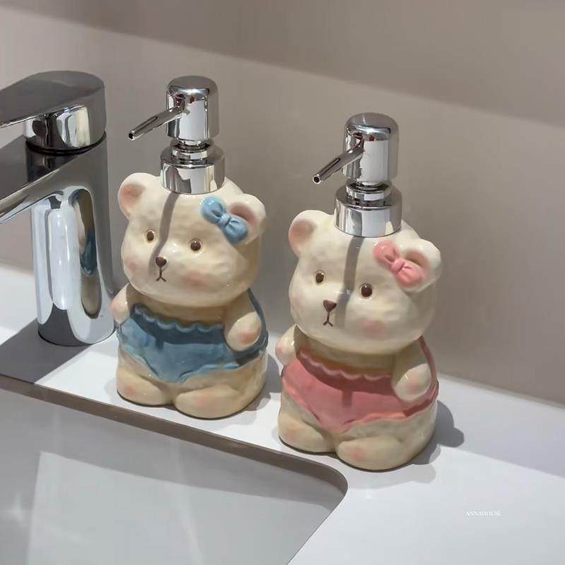 可爱黄油小熊乳液瓶卫生间按压式陶瓷空瓶子沐浴露瓶洗发水分装瓶