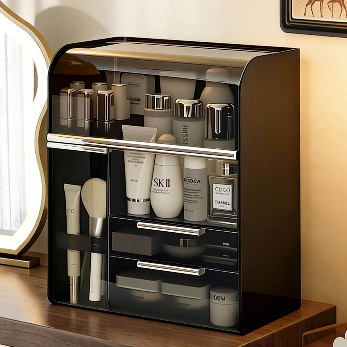 日本化妆品收纳盒桌面高级感化妆台口红化妆刷置物架大容量整理柜