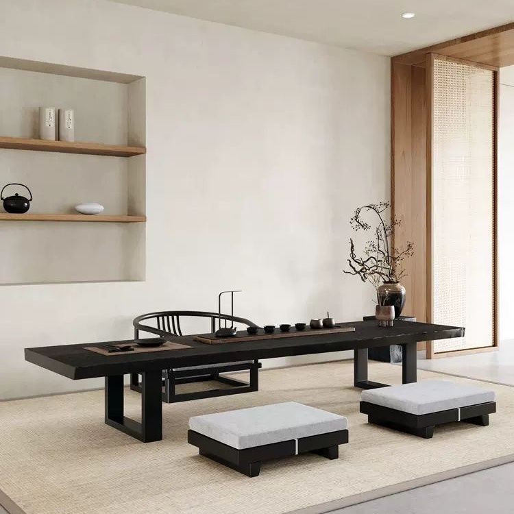 侘寂风榻榻米茶碳化黑日式茶几桌实木阳台矮桌简约飘窗炕几
