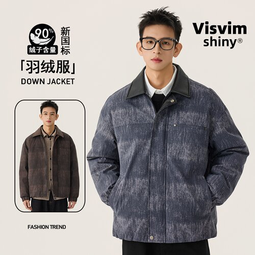 VISVIM SHINY冬季新款夹克羽绒服男翻领老钱风商务轻奢工装派克服