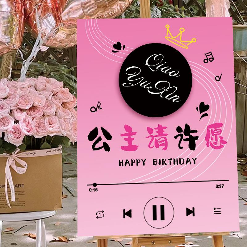 生日快乐kt板网红18岁男女生日布置场景装饰背景板迎宾牌气球