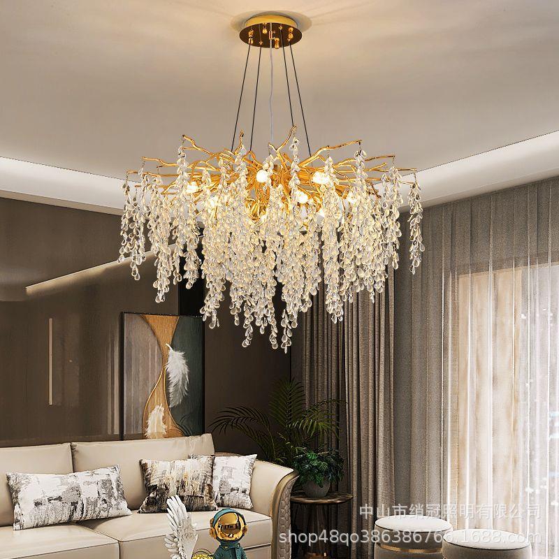别墅法式吊灯轻奢餐厅吊灯大气客厅水晶吊灯新款创意树枝卧室灯具