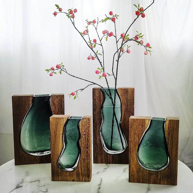 新中式玻璃花摆件家居饰品客厅玄关水培花器花级感软装