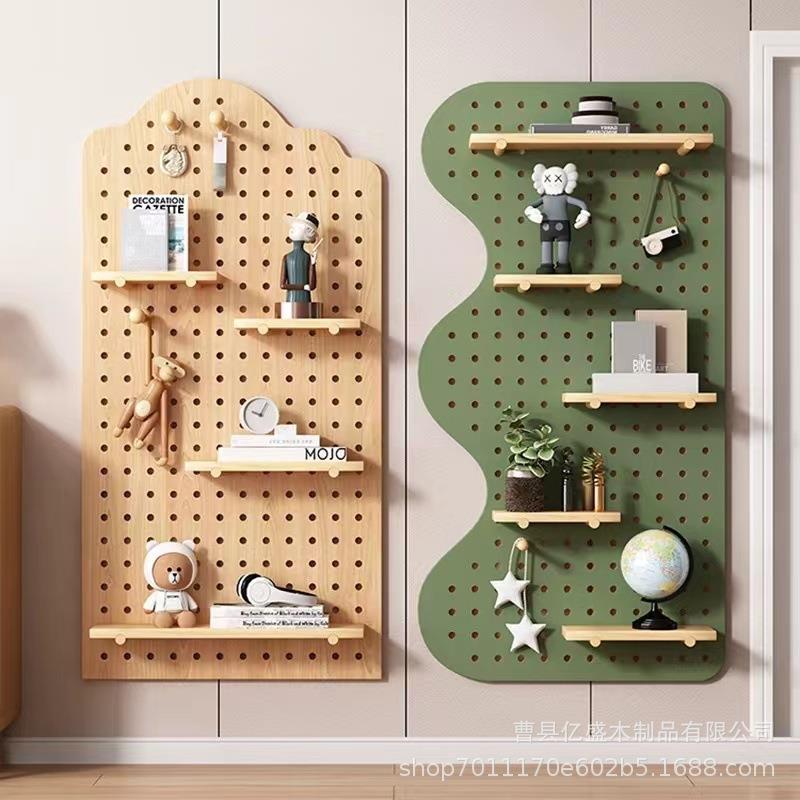 洞洞板玄关墙面置物架木质书房隔板收纳架挂板展示架背景墙挂架