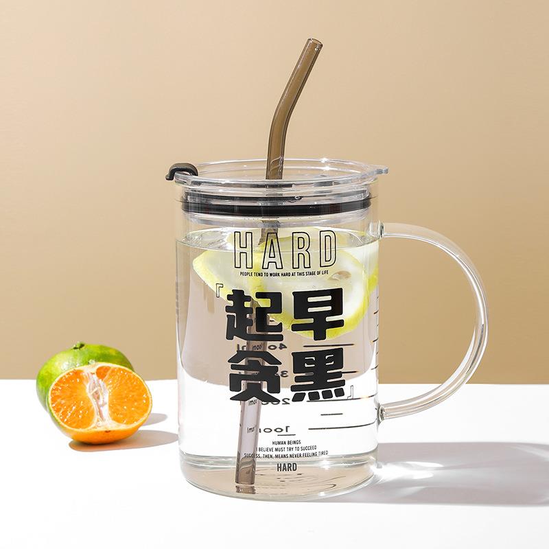 1000ml大容量玻璃水杯带盖杯子带吸管杯办公室水杯耐高温家用茶杯
