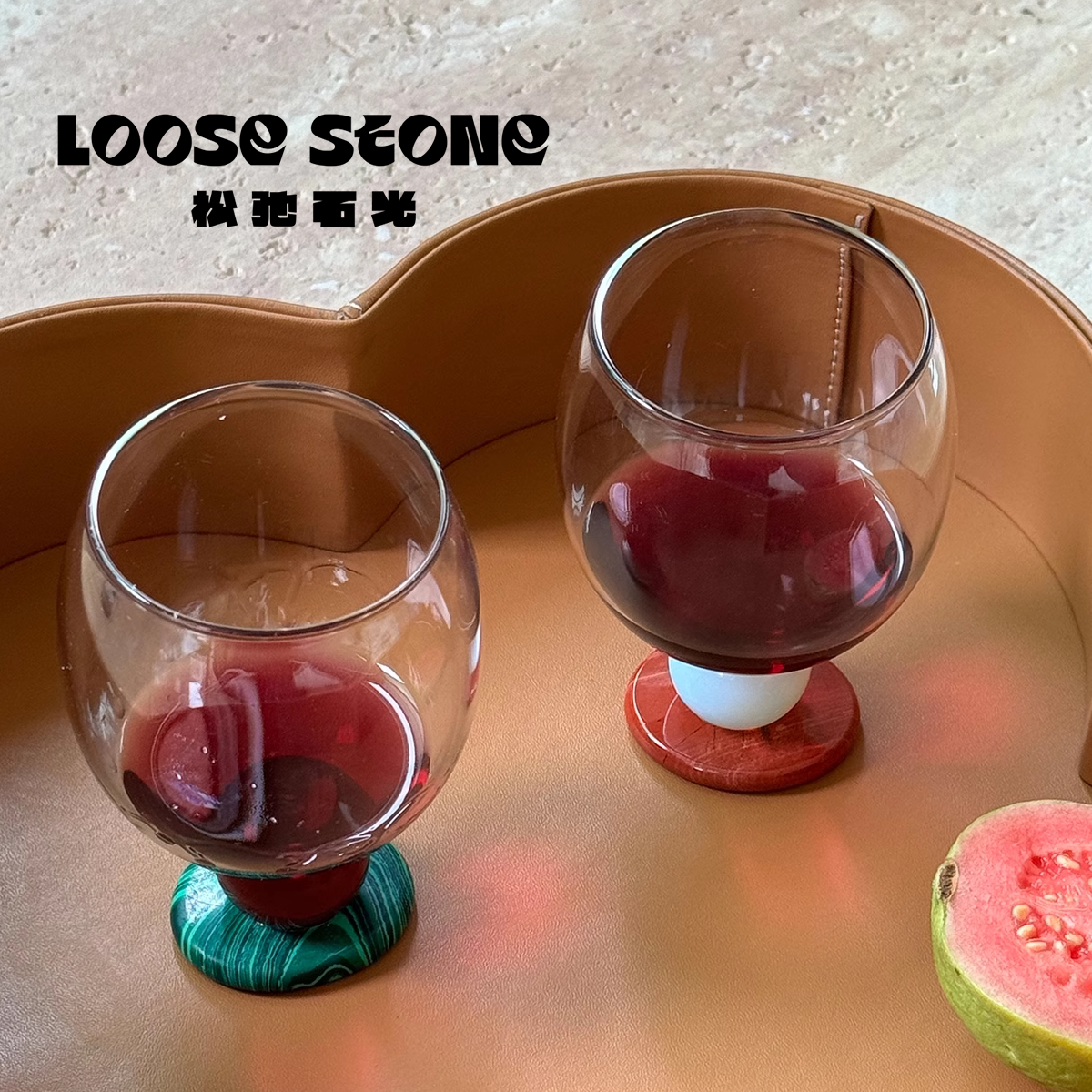 天然玉石玻璃杯微醺酒杯果汁杯创意手工礼物家用高颜值