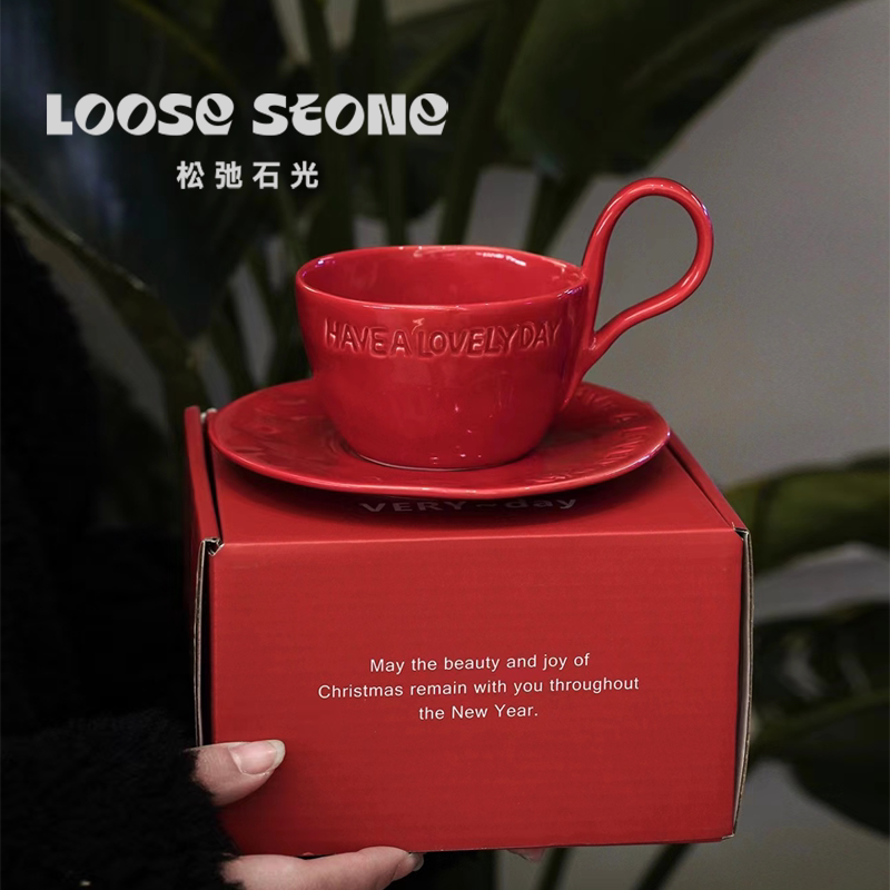 法式红色咖啡杯陶瓷杯子盒结婚礼物女神节三八开业伴手礼咖啡杯