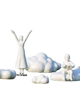 户外园林金属铁艺不锈钢镂空云朵玻璃钢抽象人物雕塑创意草坪摆件