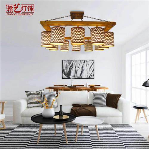 新中式实木吸顶灯客厅长方形餐厅酒店工程灯竹中国风复古吸顶灯具