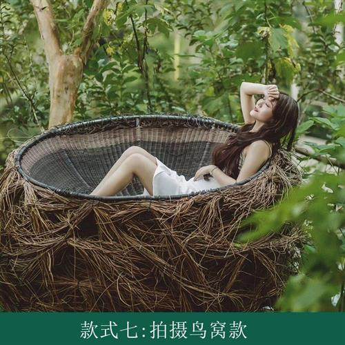 巴厘岛网红创意鸟巢秋千户外同款爱心吊篮景区打卡婚纱照拍摄道具