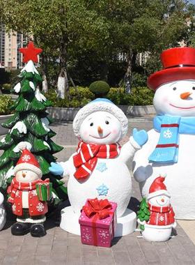 大型商场圣诞节卡通人物圣诞老人雪人礼盒玻璃钢雕塑美陈装饰摆件