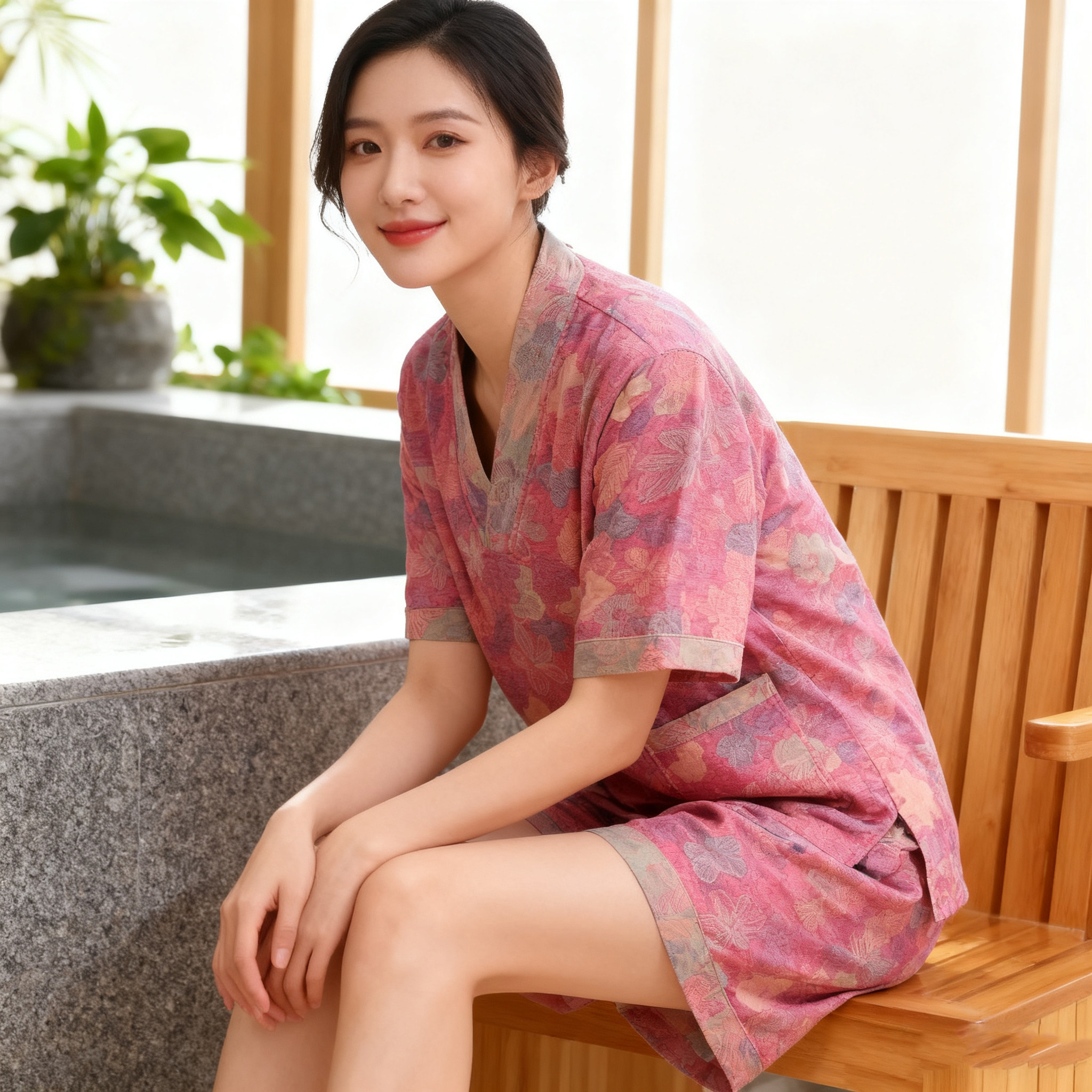 纯棉汗蒸服女桑拿服男双层纱汗蒸服酒店理疗脚底按摩情侣洗澡服