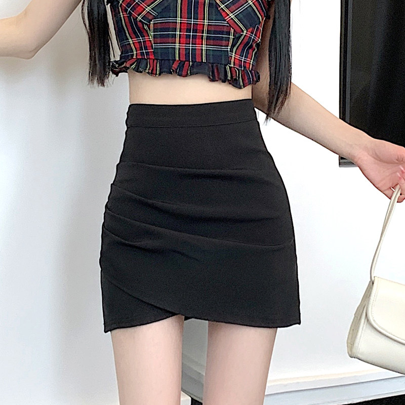 黑色包臀半身裙女2025新款气质高腰显瘦紧身百搭褶皱纯欲短裙包裙