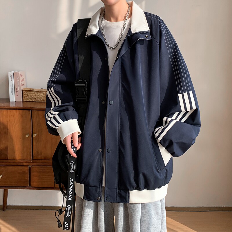 春季新款外套男款美式港风立领薄款休闲运动青少年夹克衫男士港风