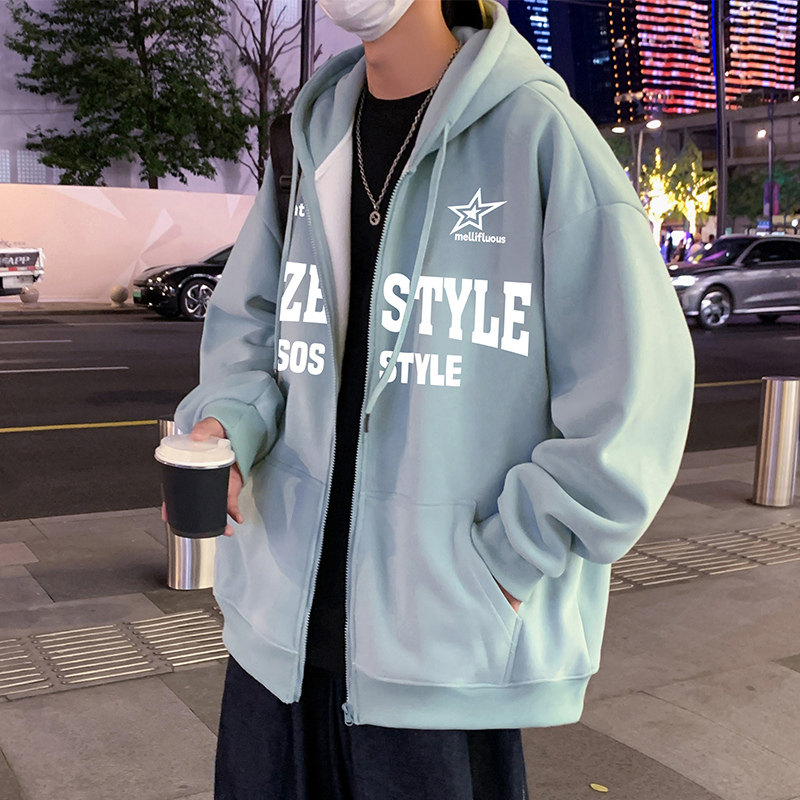 开衫卫衣男春秋季新款加绒加厚连帽上衣ins港风宽松男装休闲外套