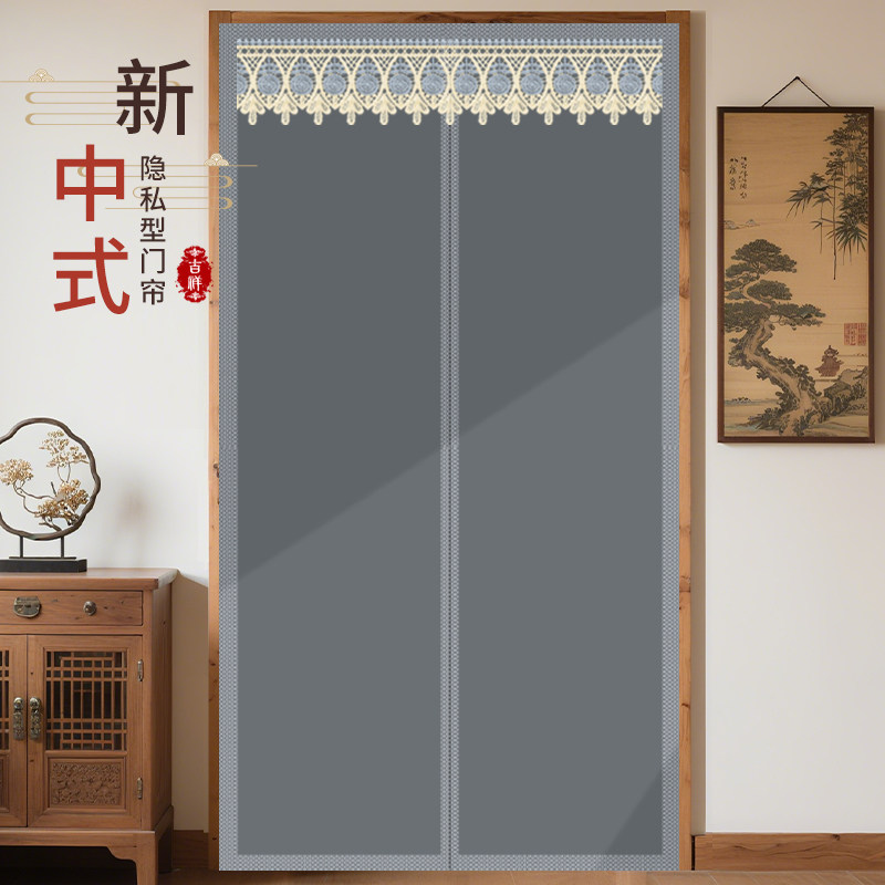 中式布艺隐私门帘家用卧室空调防走冷挡风隔热杂物间遮丑遮光隔断图片