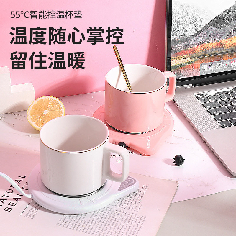 55度猫咪恒温杯垫套装陶