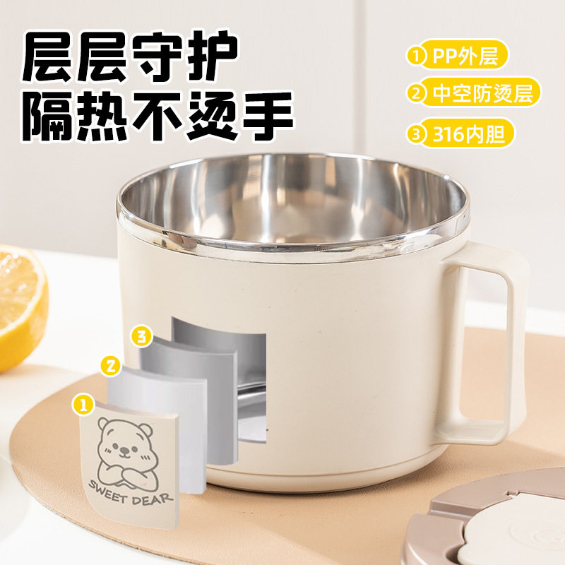 不锈钢泡面碗带盖大号可爱心学生宿舍用饭盒餐具泡面