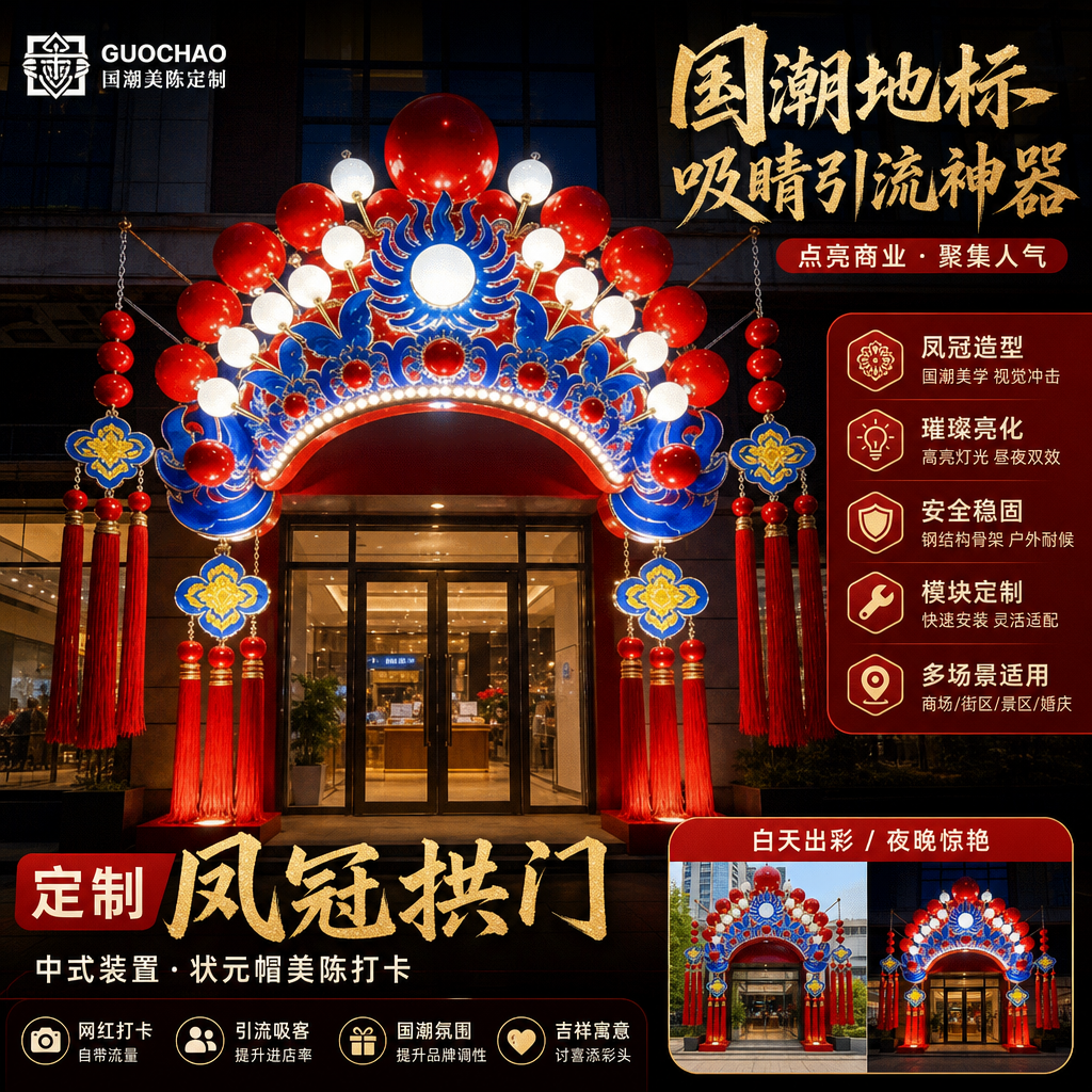 定制凤冠拱门中式装置状元帽美陈打卡国潮地标户外商场拍照道具